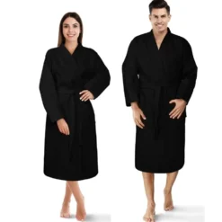 Szlafrok Bawełniany Kimono GOFER (gatunek kurczliwy) Grafitowo-Czarny