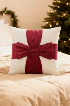 Welurowa Poszewka Świąteczna Christmas Bow Biały