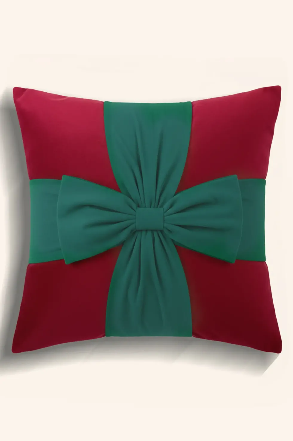 Welurowa Poszewka Świąteczna Christmas Bow Czerwony