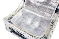 Wiklinowy Kosz Piknikowy Termiczny Dla 2 Osób Sztućce Talerze Ecru Tkanina Biały