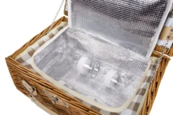 Wiklinowy Kosz Piknikowy Termiczny Dla 4 Osób Sztućce Talerze Tkanina Beżowy