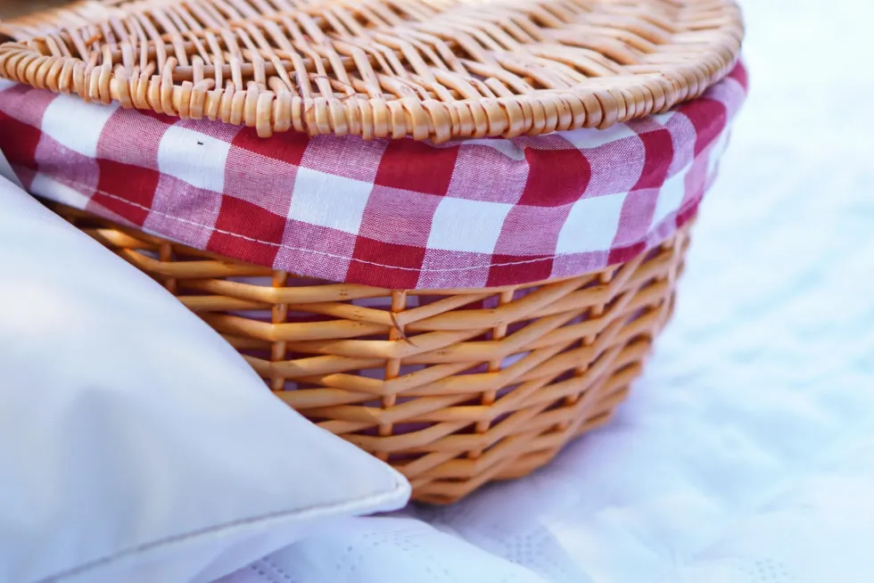Wiklinowy Kosz Piknikowy z Rączką i Tkaniną Czerwony