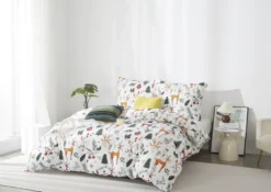 Świąteczna Pościel z Mikrofibry z Nadrukiem Christmas Forest Biały