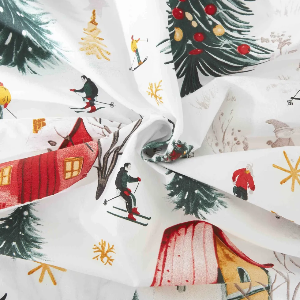 Świąteczna Pościel z Mikrofibry z Nadrukiem Xmass Skiing Biały