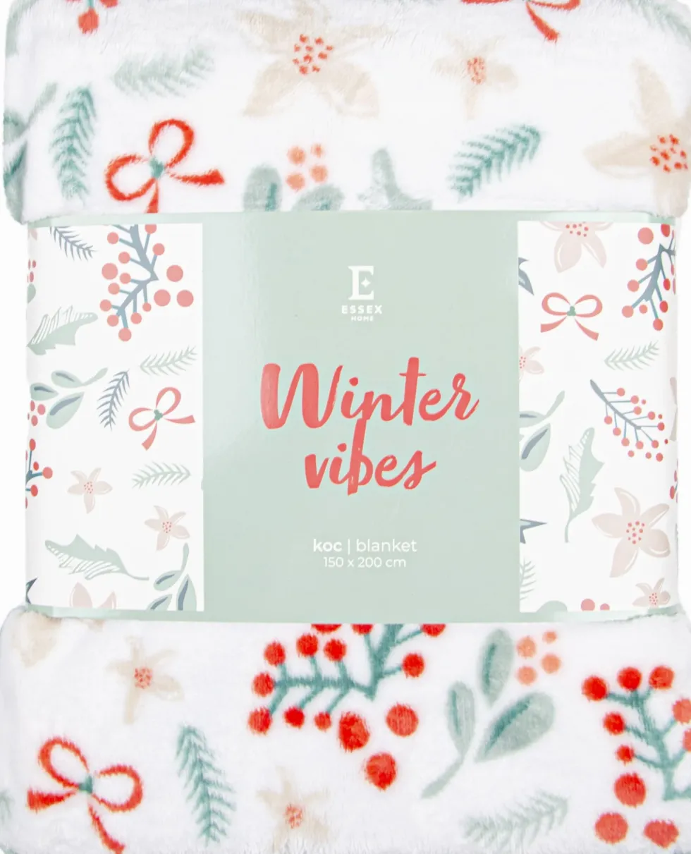 Świąteczny Koc Z Mikrofibry Winter Vibes Biały