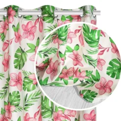 Zasłona Do Salonu W Kwiaty MONSTERA Biały