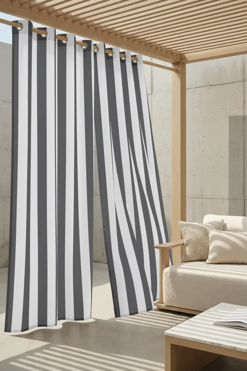 Zasłona Tarasowa Wodoodporna Na Przelotkach STRIPES Grafitowy